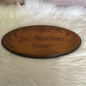 Vintage Carved Wood Plaque God Bless Our Home Brown 1981